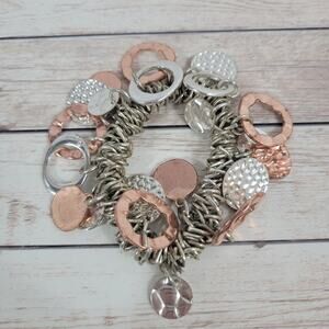 Stretch Bangle Bracelet Silver and Rose Gold Tone